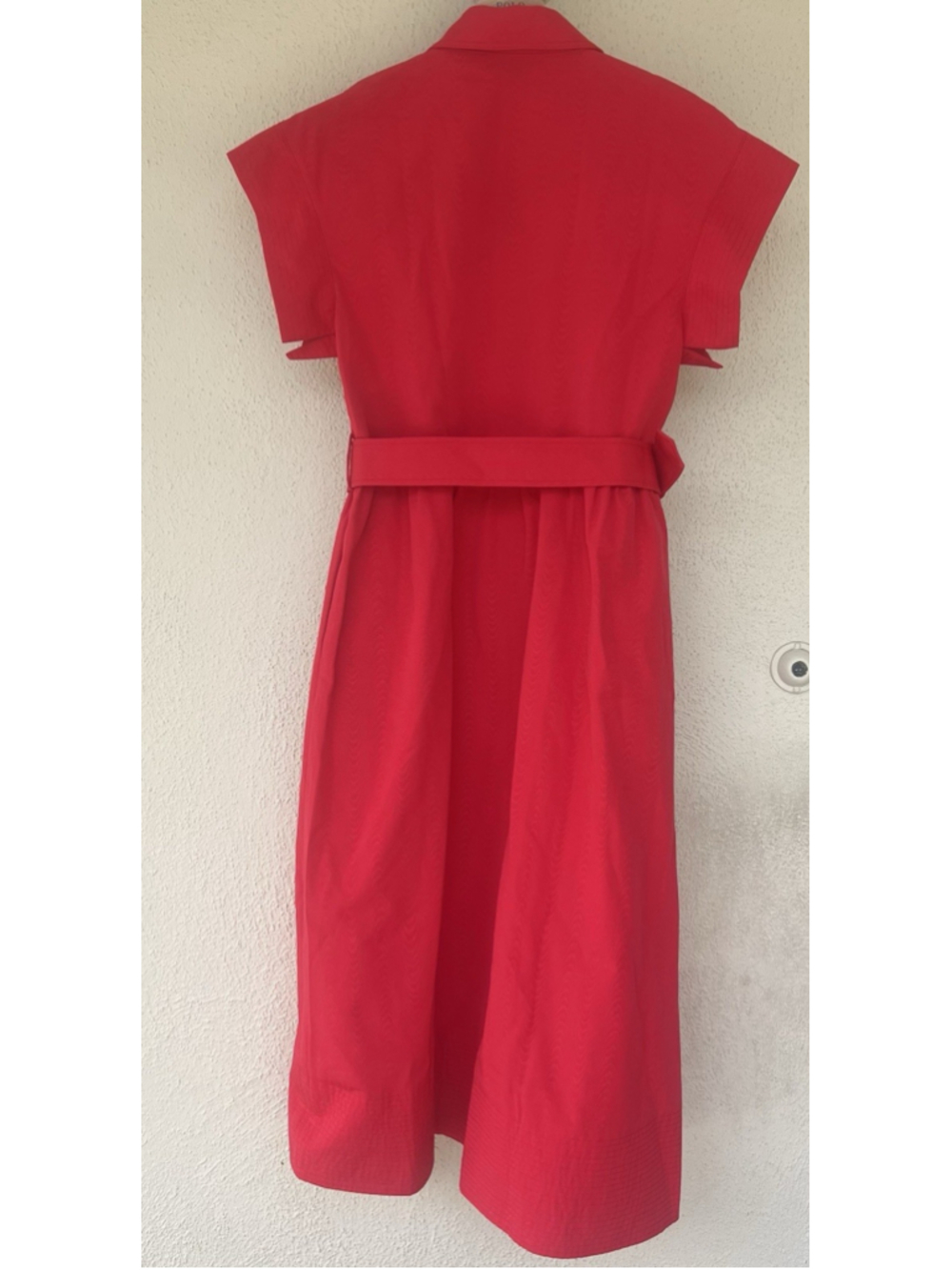 New Tuckernuck Red Chloe Midi Dress L Belted Collared Moir Classic Elegant - Picture 11 of 14